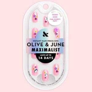 Olive & June Maximalist Press On Nails Bejeweled Pink Confetti Party Round Short